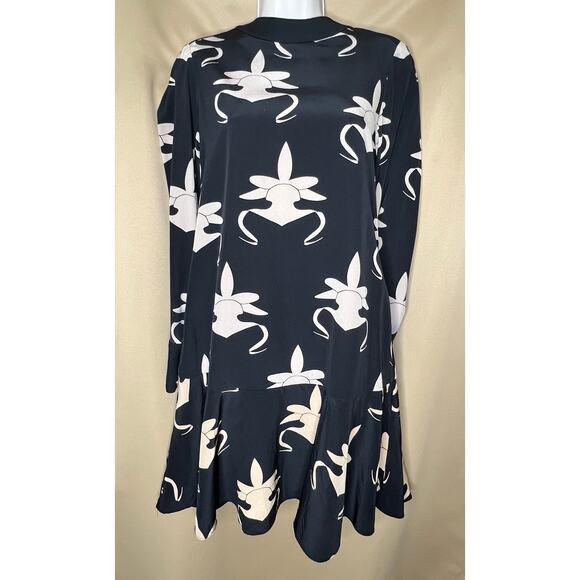 Tibi Ghost Orchid Silk Yoked Drop Waist Dress 4 - Picture 4 of 11